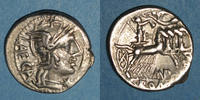 ROMAN REPUBLIC Denier République romaine. M. Porcius Laeca (vers 125 AC). -