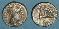 ROMAN REPUBLIC Denier République romaine. M. Porcius Laeca (vers 125 AC). -