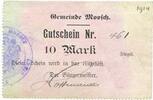 FRENCH EMERGENCY NOTES 10 mark Moosch (68). Commune. Billet. . Papier gris verdâtre. Cachet communal allemand -