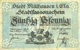 FRENCH EMERGENCY NOTES 50 pfennig Mulhouse (68). Ville. Billet Non annulé -