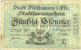 FRENCH EMERGENCY NOTES 50 pfennig Mulhouse (68). Ville. Billet Type avec double numérotation. Non annulé -