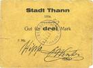 FRENCH EMERGENCY NOTES 3 mark Thann. Ville. Billet. Hipp et F. Winter. Annulé -