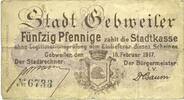 FRENCH EMERGENCY NOTES 50 pf Guebwiller (68). Billet. -