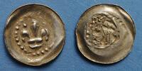 ALSACE Pfennig Strasbourg. Municipalité. au lis biface (14e siècle). R/: buste d'évêque -