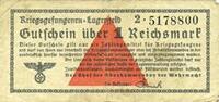 GERMANY 1 mark Allemagne. Camps allemands de prisonniers de guerre 1939-1945. Billet. -