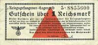 GERMANY 1 mark Allemagne. Camps allemands de prisonniers de guerre 1939-1945. Billet. -