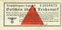 GERMANY 1 mark Allemagne. Camps allemands de prisonniers de guerre 1939-1945. Billet. -