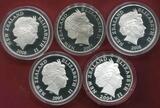 Neuseeland, New Zealand 5 X 1 Dollar Silbermünzen, je 1 oz Silber 2004 - 2008 Premium Silver Dollar Proof Set Kiwi Auflage 500 Sätze Rar Proof with original packaging