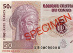 Demokratische Republik Kongo 50, 100, 200, 500 Francs Specimen 2002 /2007 4 Specimen Banknoten Ser. Nr. 00000.. Diamanten Elefant.. Uncirculated