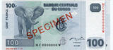 Demokratische Republik Kongo 50, 100, 200, 500 Francs Specimen 2002 /2007 4 Specimen Banknoten Ser. Nr. 00000.. Diamanten Elefant.. Uncirculated