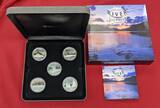 Tuvalu 5 x 1 Dollar Farbmünzen 2010 Great River Journeys - Rhein, Wolga, Jangtsekiang, Mississippi & Nil Proof colorated coin set with box, coa & carton