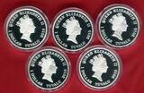Tuvalu 5 x 1 Dollar Farbmünzen 2010 Great River Journeys - Rhein, Wolga, Jangtsekiang, Mississippi & Nil Proof colorated coin set with box, coa & carton