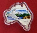 Australien 1 Dollar Silbermünze - 1 oz Silver Coin OVP 2015 Australian Map Shaped Coin - Wedge-tailed Eagle - Keilschwanzadler BU colorated (slightly toned) with orig. packaging