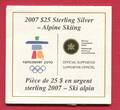 Kanada 25 Dollars Silbermünze mit Hologramm 2007 Alpiner Skilauf - Alpine Skiing proof in capsule with certificate, slightly toned