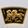 China PRC Gold 200 Yuan 2002 FAN Lunar Fan Shaped Year of the Horse Pferde 0nly 14 in 70 ! NGC MS 69