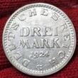 Weimarer Republik Deutsches Reich 3 Mark Silber Kursmünze 1924 G Kursmünze Silber Drei ausgeschrieben USA AU heavy Die clash reverse