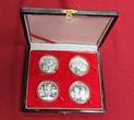 China Volksrepublik, PRC 4 x 5 Yuan Silbermünzen 1995 Seidenstraße Satz Silber - Silk Road - 1. Ausgabe - rar Proof with box, coa & carton