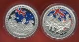 Australien & Neuseeland 2 x 1 Dollar Silbermünzen - 1 OZ Silver Proof Coin 2005 90 Years Australian and New Zealand Army Corps - Two Coin Silver Set Proof with metal box & coa