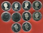 Kanada 10 x 1 Dollar Silbermünzen diverse Lot von 10 Kanadischen 1 Dollarmünzen, verschiedene Motive Royal Canadian Mint some proof, some BU with capsules