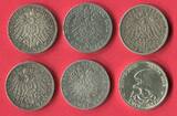 Kaiserreich 6 * 2 Mark 1876 - 1913 Kursmünzenlot vf-xf