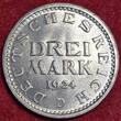 Weimarer Republik Deutsches Reich 3 Mark Silber 1924 D Kursmünze Drei ausgeschrieben USA Aunc