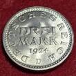 Weimarer Republik Deutsches Reich 3 Mark Silber 1924 D Kursmünze Drei ausgeschrieben USA Aunc