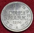 Weimarer Republik Deutsches Reich 3 Mark Silber Kursmünze 1924 A Kursmünze Drei ausgeschrieben unc. matte
