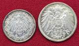 Deutsches Kaiserreich 1/2 und 1 Mark Silbermünzen 1915 D & J dekoratives Set mit hübscher Box xf with box
