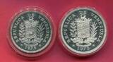 Venezuela 25 & 50 Bolivares Silbermünzen 1975 Jaguar & Riesengürteltier proof in capsules (slightly rubbed)