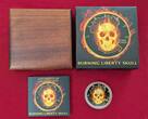 USA 1 Dollar Silbermünze mit Farbapplikation 2015 Burning Liberty Skull - geringe Auflage BU colorated with wooden box, carton & coa