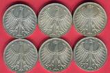 Deutschland, BRD 6 x 5 Mark Silbermünzen 1963 D Lot aus 6 Silberadlern vz-prfr.