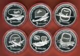 Australien 6 x 5 Dollar Silbermünzen 2008-2010 Masterpieces in Silver - Flying Through Time - Aviation Proof colorated with box, coa & carton