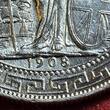 Great Britain Hong Kong Trade $ Dollar 1908 B Handelsdollar Hong Kong Multilingual Issue Bombay Mint 8 over 7 Variety ! USA AU/Unc matte