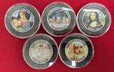 USA 5 x Half Dollar im attraktiven Set Kennedy Halbdollar - Leonardo da Vinci Kollektion Colorated set with box & coa