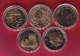 Golden State Mint 5 x 1 AVDP Unze Kupfer diverse Jahre Kupfermedaillen-Lot mit USA-Motiven Prägefrisch in Kapseln