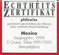 Mexico 2 Unzen Silber 1999 Libertad 2 Onzas Pura Plata unc with certificate