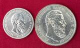 Kaiserreich Deutschland Preußen Prussia 2 und 5 Mark 1888 A Friedrich III. - Dreikaiserjahr - The Year of the Three Prussian Emperors USA AU Cleaned German with MDM coa