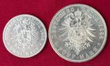 Kaiserreich Deutschland Preußen Prussia 2 und 5 Mark 1888 A Friedrich III. - Dreikaiserjahr - The Year of the Three Prussian Emperors USA AU Cleaned German with MDM coa