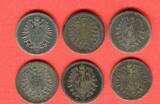 Deutsches Kaiserreich 6 x 20 Pfennig Silber 1874 - 1876 Kursmünzen Lot - Konvolut - keine Doppelten on average vf/xf, not cleaned