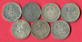 Baden, Hamburg, Preußen, Sachsen, Württemberg 7 x 3 Mark Silbermünzen 1910 - 1914 Kaiserreich Lot 7 Typen lot of 7 coins, please see picture