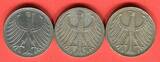 Bundesrepublik Deutschland 3 x 5 DM - Deutsche Mark 1956 Silberadler Lot D F J - kompletter Jahrgangssatz on avergage xf