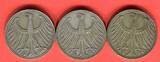 Bundesrepublik Deutschland 3 x 5 DM - Deutsche Mark 1956 Silberadler Lot D F J - kompletter Jahrgangssatz on avergage xf
