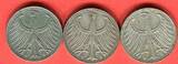 Bundesrepublik Deutschland 3 x 5 DM - Deutsche Mark 1959 Silberadler Lot D G J - kompletter Jahrgangssatz on avergage xf