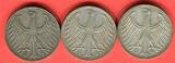 Bundesrepublik Deutschland 3 x 5 DM - Deutsche Mark 1959 Silberadler Lot D G J - kompletter Jahrgangssatz on avergage xf