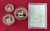 Südafrika, South Africa 1/10, 1/4 & 1/2 Unze Goldmünzen Gold 2013 Krugerrand Fractional De Luxe Set Proof with wooden box and coa