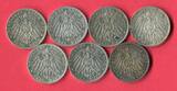 Bayern, Baden, Hamburg, Preußen, Württemberg 7 x 3 Mark Silbermünzen 1909 - 1913 Kaiserreich Lot 7 Typen lot of 7 coins, please see picture