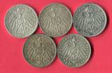 Bayern, Hamburg, Preußen, Württemberg 5 x 3 Mark Silbermünzen 1909 - 1913 Kaiserreich Lot 5 Typen lot of 5 coins, please see picture
