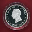 Australien 8 Dollars Silbermünze 2025 Kookaburra (5 oz - selten/rar - Charles III.) proof in capsule with certificate, orig. packaging