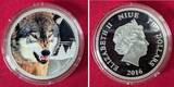 Niue Islands 2 Dollar Silbermünze - 1 oz Proof Silver Coin 2016 Kings of the Continents - European Grey Wolf - Grauer Wolf Antique finish colorated with box & coa