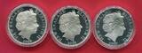 Neuseeland 3 x 1 Dollar Silbermünzen 2009 Kiwi - Premium Edition (3 * 1 oz, coloriert & Goldveredelung, selten / rar) proof in capsule with certificate, orig. packaging